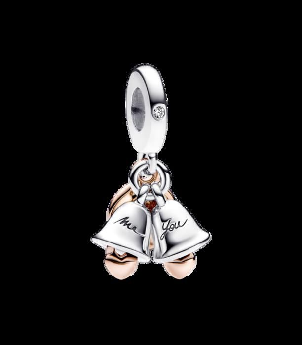 Charm Pandora Double Cloches Pendentif Mariage Métal Argenté Mixte