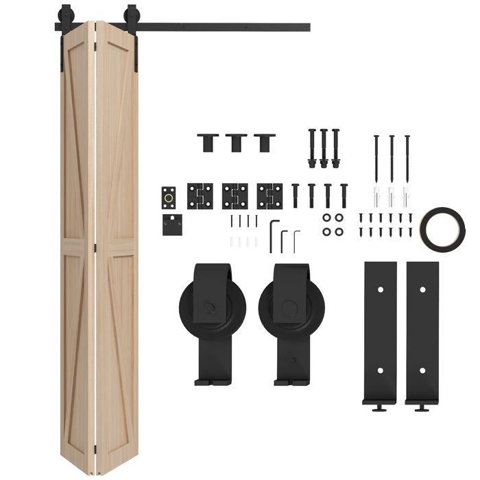 122 CM Quincaillerie de porte coulissante pliante HOMCOM kit de rails de porte de grange coulissante en acier pour 2 portes - noir