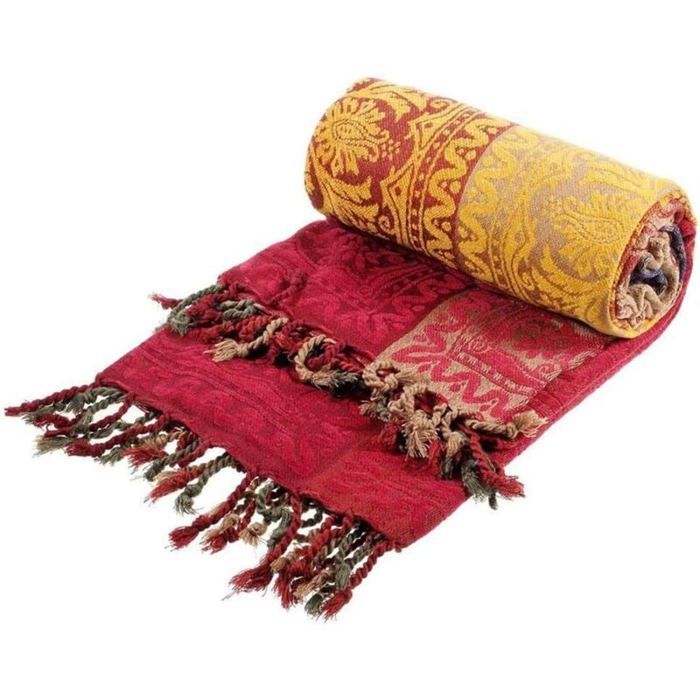 Plaid - PZCC - Simple - Coton naturel - 150 x 190 cm - Rouge