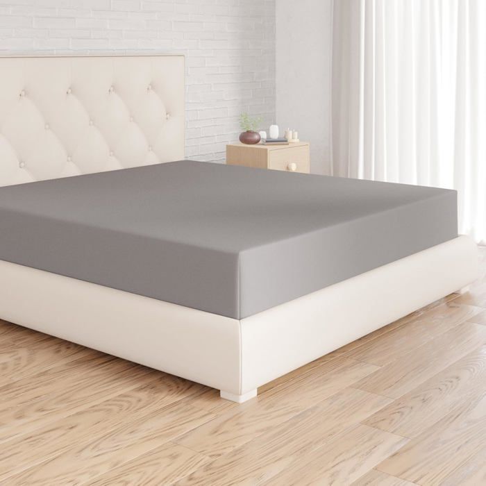 Basics Drap Housse 180 x 200 x 30 cm en Polyester Microfibre pour Matelas Épais jusquà 30 cm Gris Foncé