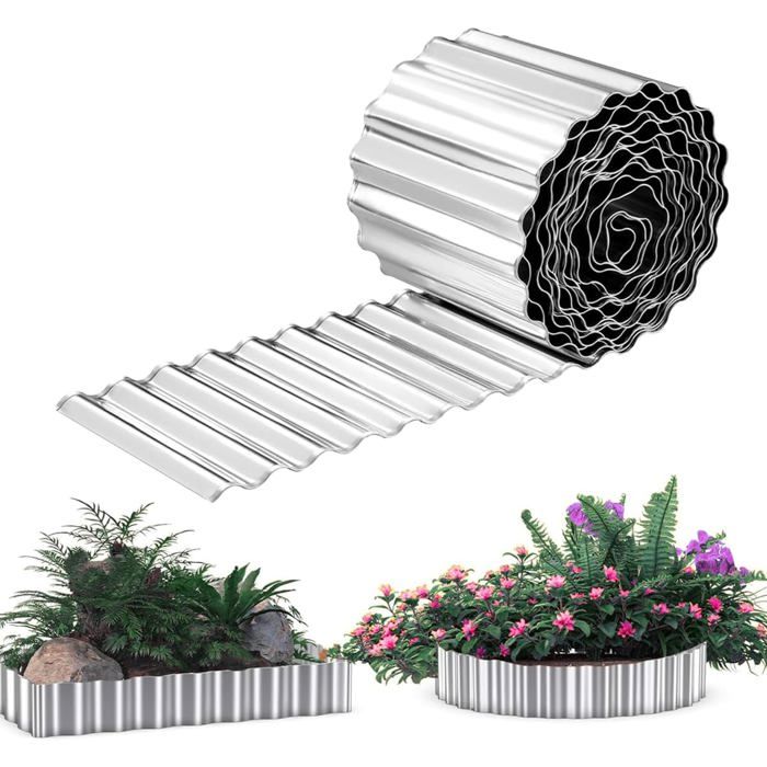 Bordure De Pelouse En Métal Galvanisé - 5 M, Largeur 15 Cm - Flexible Pour Jardins Et Parterres