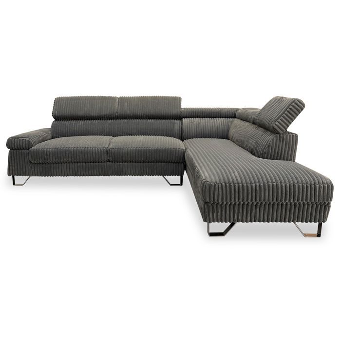 MENZZO Canapé dangle à droite avec têtières relevables Quentin Velours côtelé Gris -L260 x P170 x H74 cm MENZZO Canapé dangle à droite avec têtières relevables Quentin Velours côtelé Gris -L260 x P170 x H74 cm