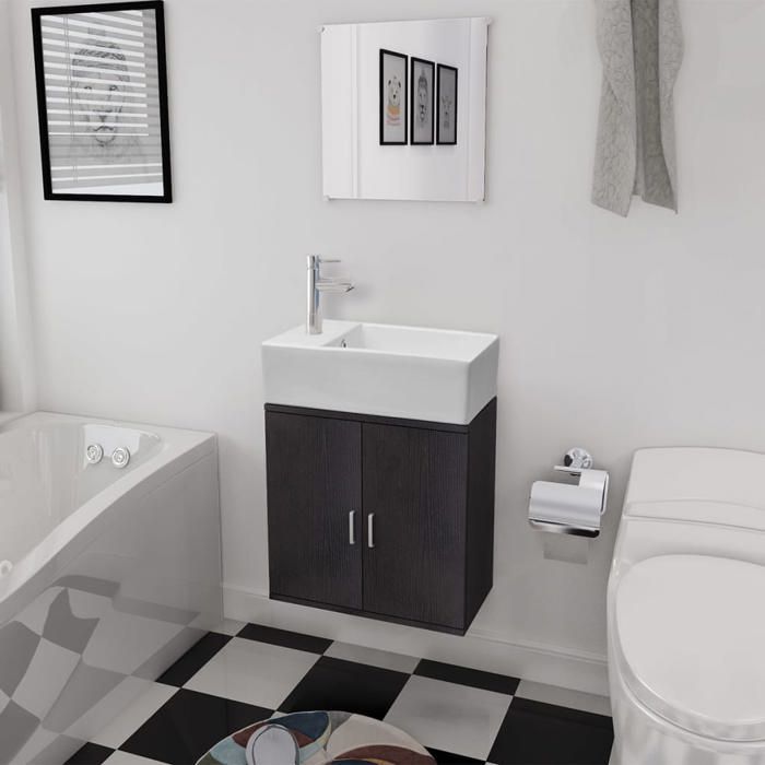 (Noir)Meuble de rangement contemporain - SIGNOR - Colonnes de salle de bains trois pièces Noir 867012
