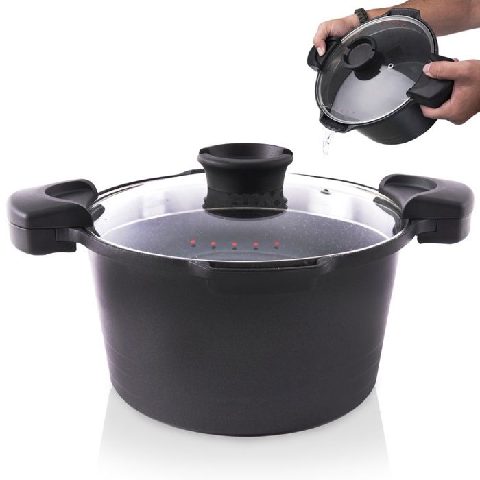 Casserole en granit antiadhésive - ORION - 24 cm - 5 5 L - Induction - Couvercle avec égouttage - Aluminium Casserole en granit antiadhésive - ORION - 24 cm - 5 5 L - Induction - Couvercle avec égouttage - Aluminium
