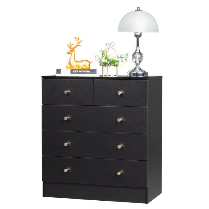 Commode 5 tiroirs avec poignée - ALIGHTUP - Meuble de chambre 66 x 33 x 73cm Noir Commode 5 tiroirs avec poignée - ALIGHTUP - Meuble de chambre 66 x 33 x 73cm Noir