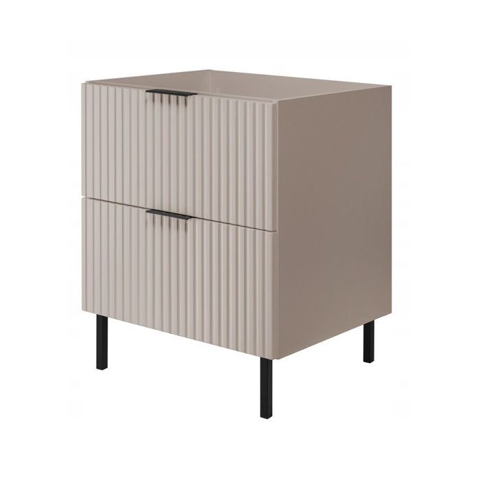 Meuble sous Lavabo 60 cm FLOW - Façades rainurées - Sur pieds - Cachemire - 60x46x77 cm