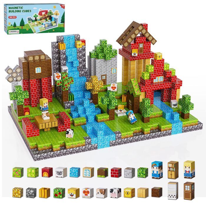 Blocs de Construction Magnétiques,200 Pièces Ensemble de Blocs ...