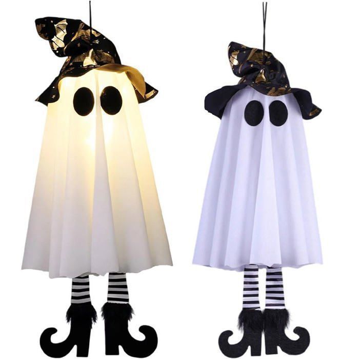 Décorations Fantômes À Suspendre avec Lumières LED 2Pcs Lampe dhalloween Suspendue Décoration De Fête dhalloween