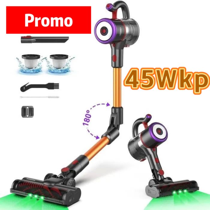 Aspirateur Balai puissant - Aspirateur Sans Fil 550W/45000Pa - Filtration 5 Étapes - Autonomie 53 Min - aspirateur Sans Sac