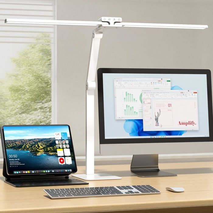 Lampe de bureau - KABLERIKA - Double Tête - 24W LED - 80 cm réglable - Bras pivotants 225°