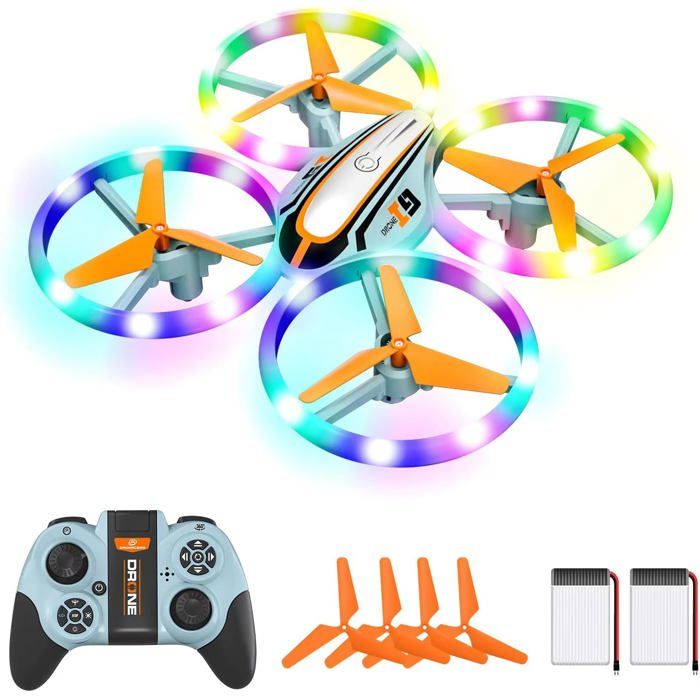 Drone Enfant i9 Télécommandé avec Lumières Colorées Maintien dAltitude 2 Batteries Incluses