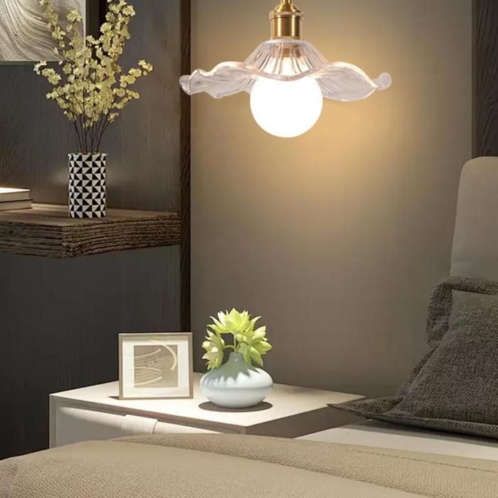 WOTTES 1 x Lustre Suspension Luminaire en Verre Moderne Transparent Fleurs Lampe Suspendue Vintage Laiton Doré pour Salon