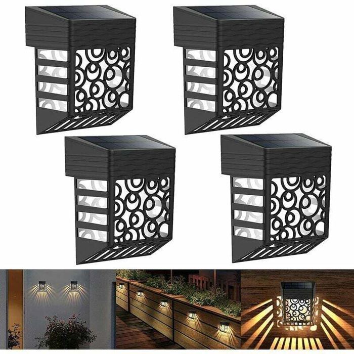 Lampe Solaire Exterieur Jardin 4 Pack Lampe de Clôture Solaire Éclairage Mural Dextérieur IP54 Étanche Lumière Solaire Extérieure