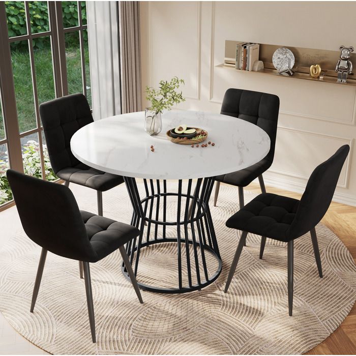 HOMVRA Ensemble table à manger ronde 100x100x75 cm avec 4 chaises pieds réglables MDF multicolore