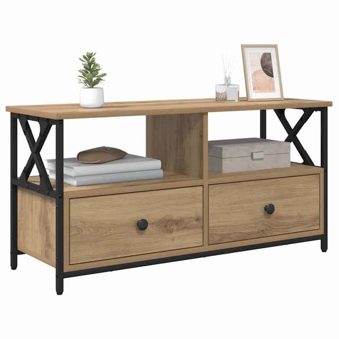 En soldes - MEUBLE HI-FI - Marron - Armoire TV - Meuble TV - pour maison - avec tiroir Chêne artisanal 90x33x45 cm_1727