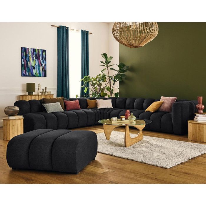 Debbie - canapé modulable dangle gauche 5 places en tissu texturé - Noir Debbie - canapé modulable dangle gauche 5 places en tissu texturé - Noir
