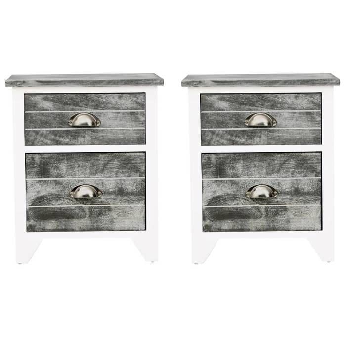 Table de chevet 2 pièces Tables intérieure desgin contemporain avec 2 tiroirs Gris et blanc - (38x28x45 cm) GSjB6L
