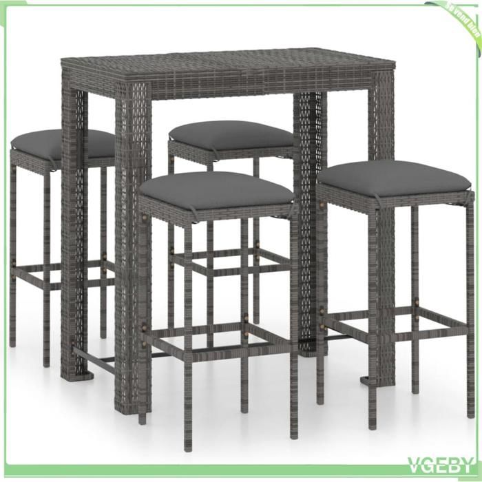 Ensemble de bar de jardin - FAFEICY - 3064782 - Résine tressée - Gris - 5 pièces