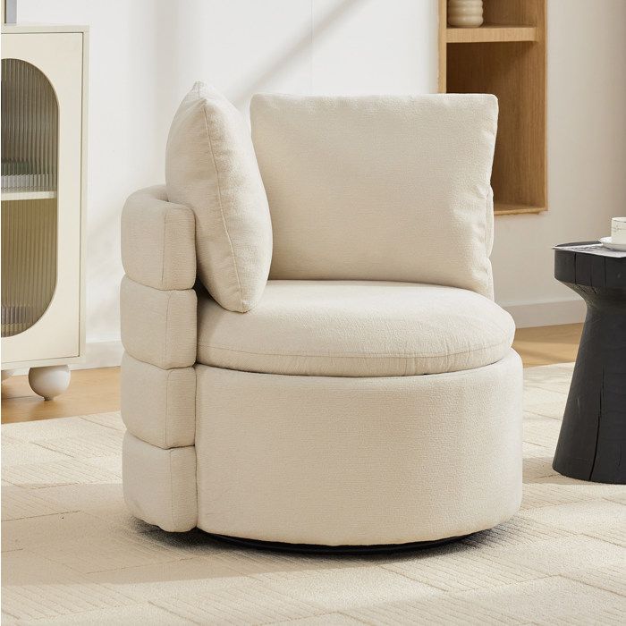 Fauteuil pivotant 360° avec espace de rangement discret et coussin dos confortable modèle ivoire