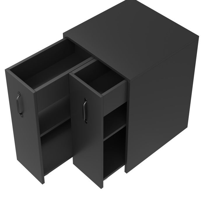 Meuble de rangement mobile - sideboard a roulettes noir avec 2 tiroirs lateraux extractibles - 52 x 50 x 75 cm