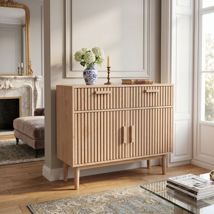 Buffet dentrée - Anajqaqia - Buffet dentrée à portes grillagées - 2 tiroirs et 2 portes - 100 x 35 x 80 cm - Meuble de rangement