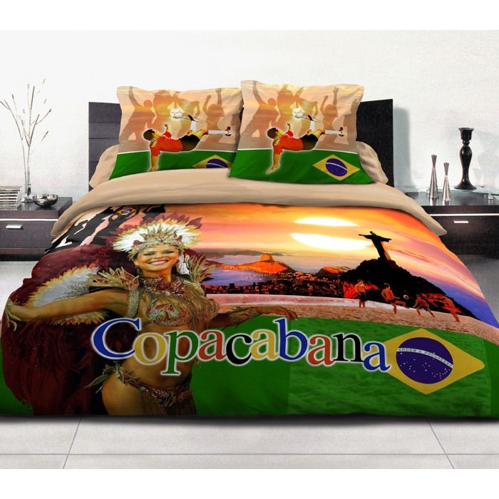 Parure de couette 3 pièces - Copacabana - Coton 57 fils - 220 x 240 cm - Imprimé Brésil multicolore