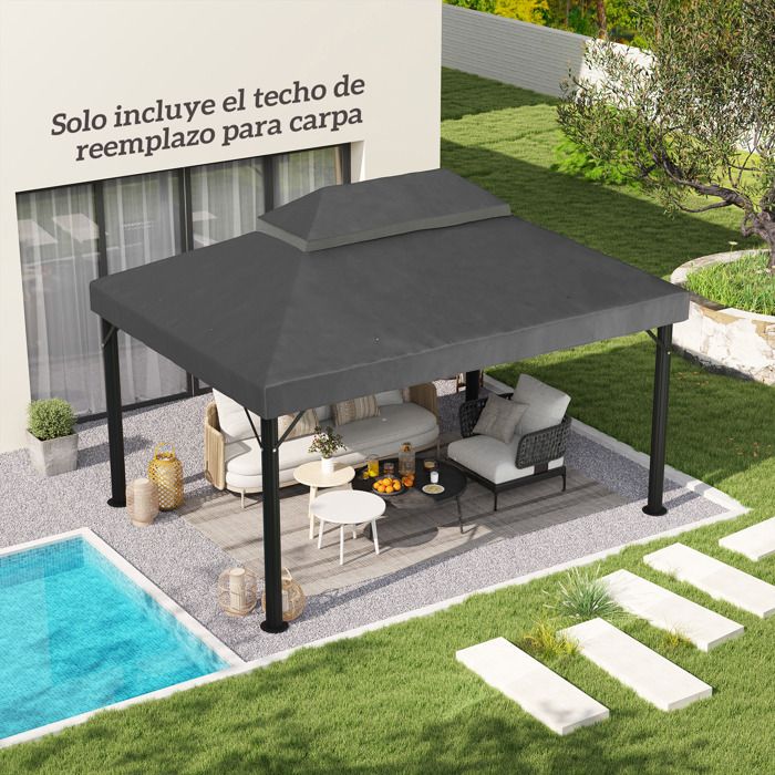 Toile de rechange pour tonnelle 4 x 3 m gris double toit trous de drainage protection UV sans structure