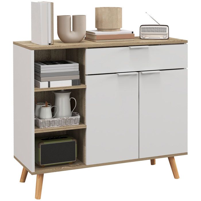 CollaHausse Meuble Multi-usage Gain de Place 3 Étagères Ouvertes Armoire Tiroir Aggloméré 95x35x85 cm