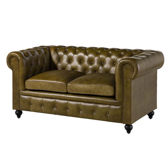 Canapé 2 places vert 158x82x75 cm (BxTxH) cuir véritable (buffle) CHESTERFIELD #302 MASSIVMOEBEL24 Canapé 2 places vert 158x82x75 cm (BxTxH) cuir véritable (buffle) CHESTERFIELD #302 MASSIVMOEBEL24