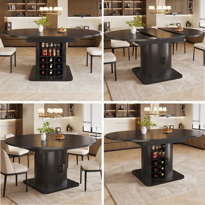 Table à manger extensible - Extensible 118-158 cm - Espace de rangement caché - Étagères amovibles