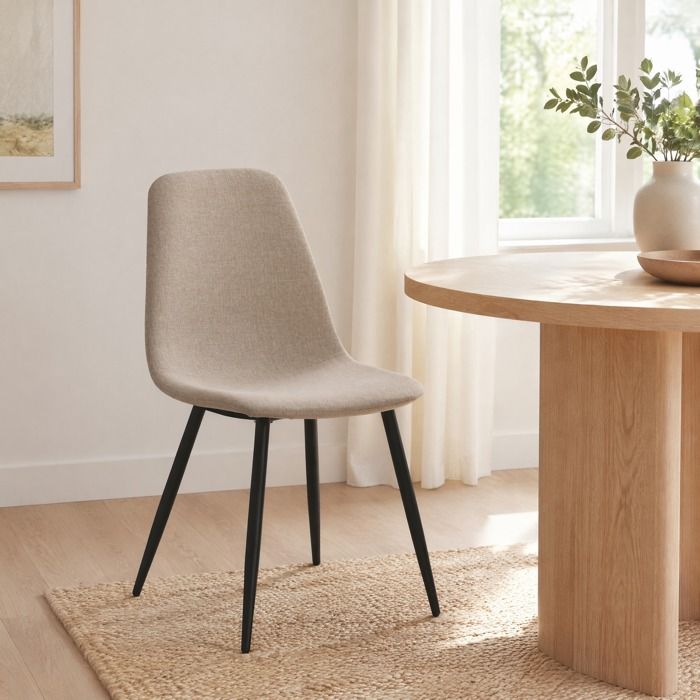 ULEVR lot de 2 chaises de salle a manger minimalistes scandinaves en tissu et metal beige / beige clair
