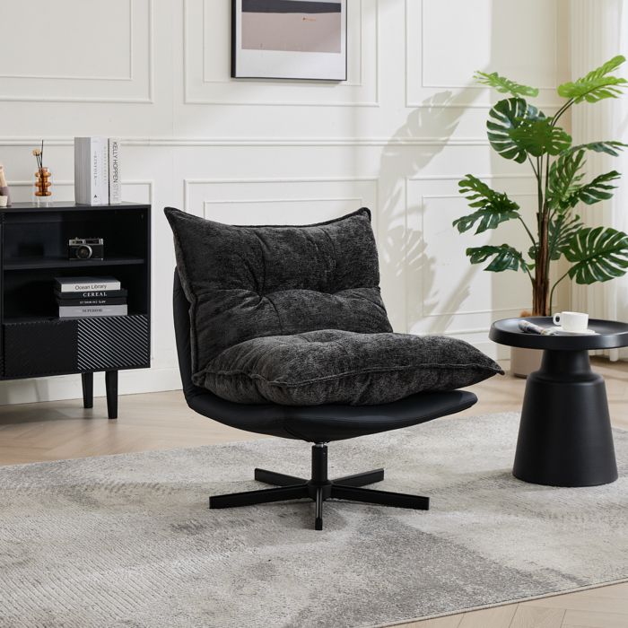 Fauteuil relax pivotant - Dossier réglable 3 positions - Pivotant à 360° - Revêtement chenille doux