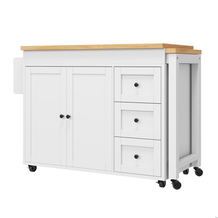 Îlot central de cuisine mobile extensible blanc 116 à 179 5 cm avec 3 tiroirs et rangement Îlot central de cuisine mobile extensible blanc 116 à 179 5 cm avec 3 tiroirs et rangement