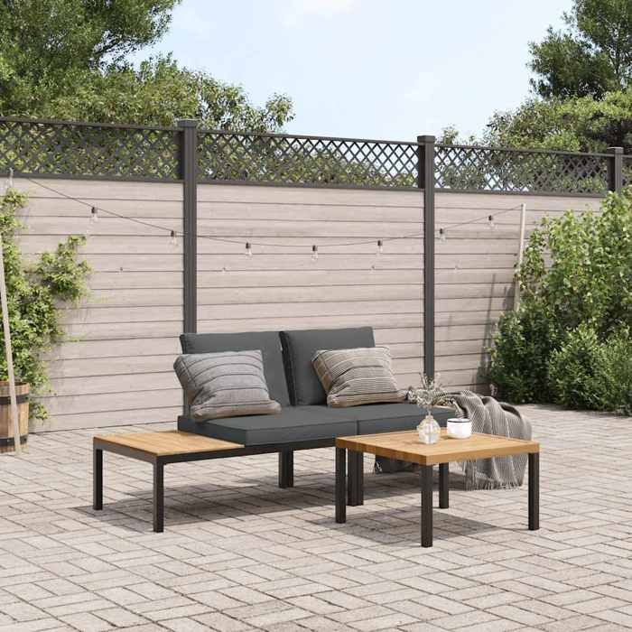 Noir Salon de jardin 3 pcs avec coussins noir aluminium - Meuble de balcon LV56098