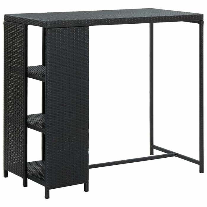 vidaXL Table de bar avec 3 étagères 120 x 60 x 110 cm noir en résine tressée avec pieds en acier