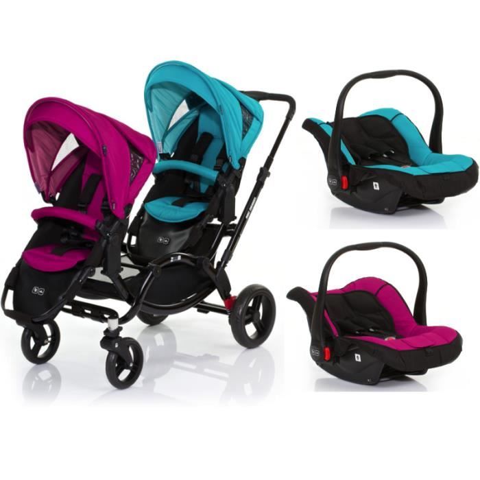 poussette double rose et bleu