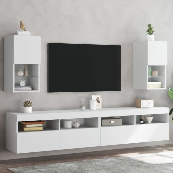 Meubles TV avec lumières LED 2 pcs blanc 30 5x30x60 cm -BK836988 (PLA)