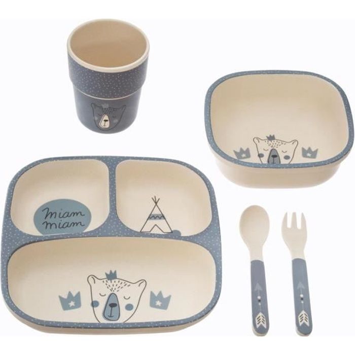 Atmosphera Vaisselle Enfant Set Repas A Compartiments 5 Pieces Bleu Bleu Gris Cdiscount Puericulture Eveil Bebe