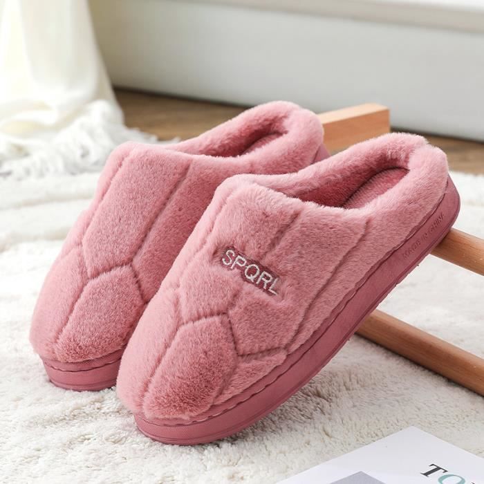 Rouge clair Chinois 36 37 Pantoufles En Fourrure Unisexe