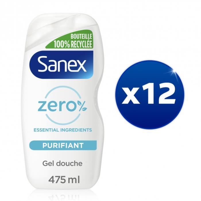 Pack de 12 SANEX Gel Douche Zero Essential Ingredients Purifiant x