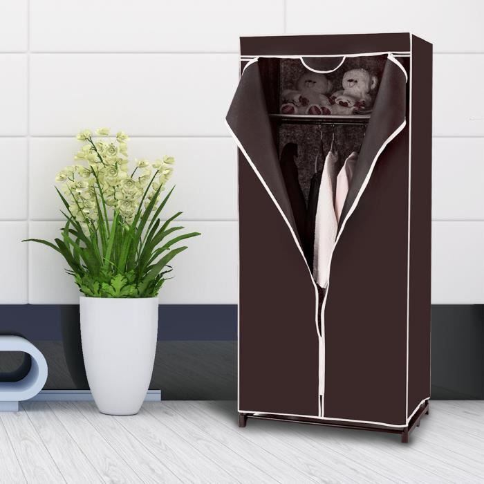 Armoire Penderie - Non-Tissé - Café - 75x50x170 cm - Facile à monter - Design contemporain