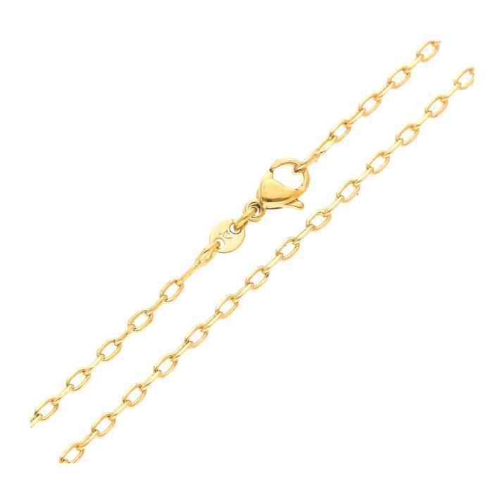 Chaîne de Cou - Maille Ovale - Forçat - 50 cm - 2 mm - Plaqué Or Jaune 750/1000 - Homme/Femme