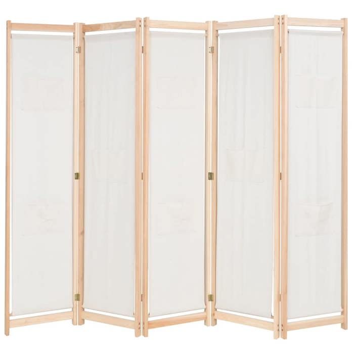 Paravent séparateur de pièce cloison de séparation décoration meuble 5 panneaux crème 200 x 170 Paravent séparateur de pièce cloison de séparation décoration meuble 5 panneaux crème 200 x 170
