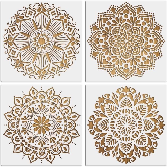 Kit 20 Pochoirs Mandala Réutilisables - Pour Peinture Murale, Tissu, Bois DIY