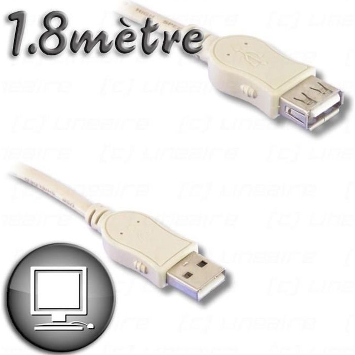 Cordon d'extension USB 2.00 A mâle vers USB A femelle 1m80