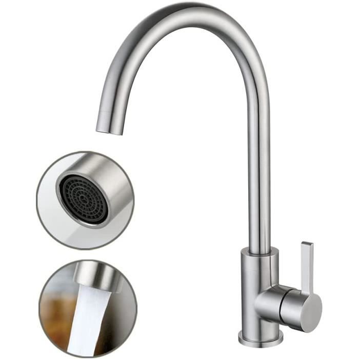 Mitigeur Lavabo Eau Froide Haut 30 Cm Noir Brossé – Robinet Vasque Moderne Acier Inoxydable