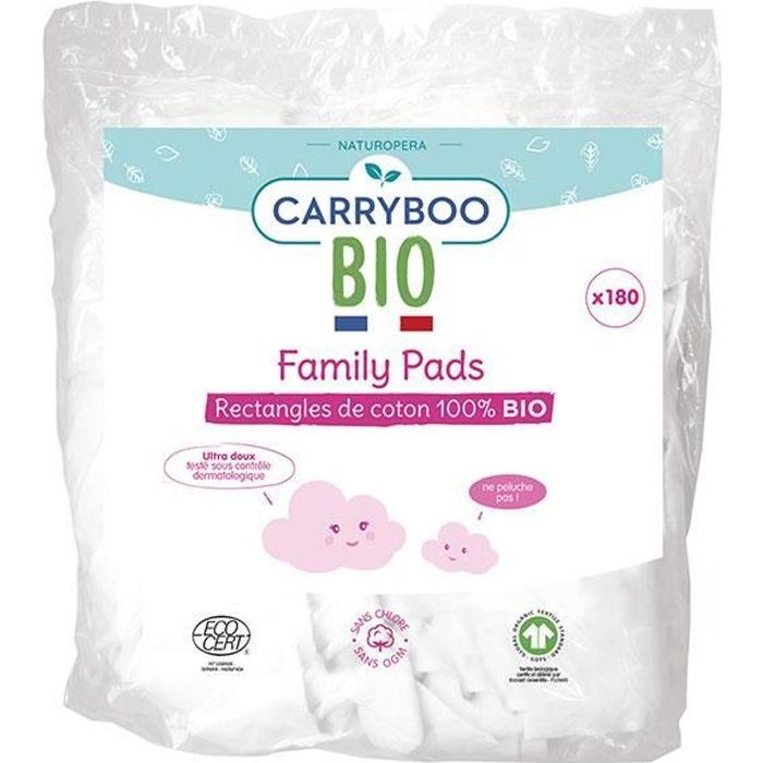 Carryboo Soins Family Pads Recharge Coton Ultra Doux Bio 180 unités