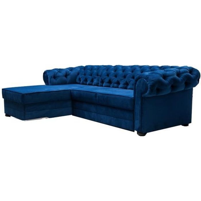 Canapé d'angle 5 places Bleu Tissu Chesterfield Grand