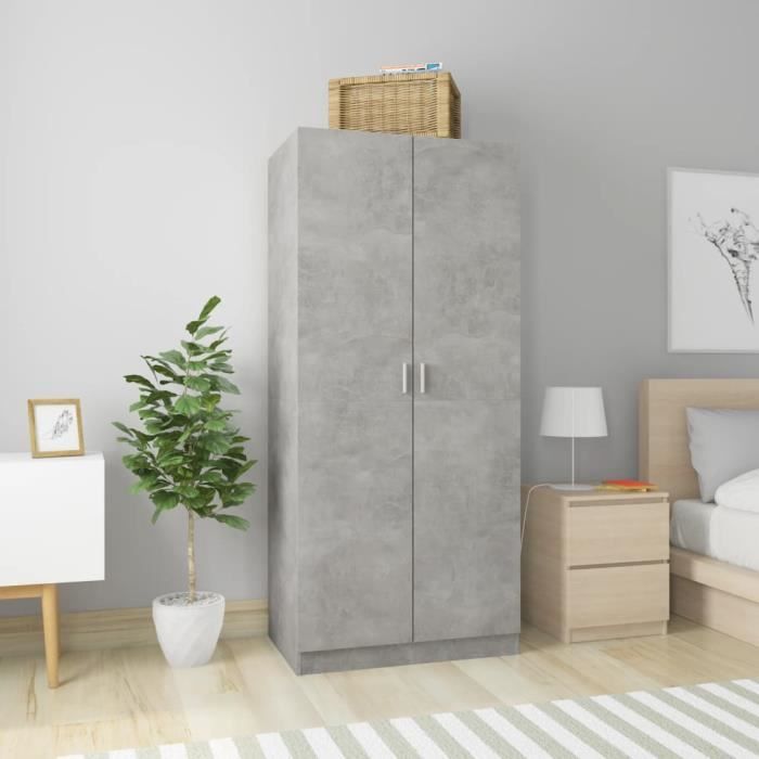 Armoire de garde-robe moderne - Gris béton - 2 portes - 180 cm - Contemporain