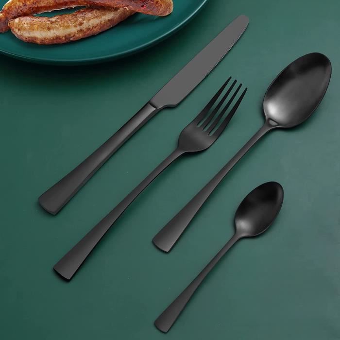 YIS Ensemble de Couverts Noir 24 Pièces pour 6 Personnes Style Moderne Acier Inox Ensemble dustensiles résistant à la Rouille